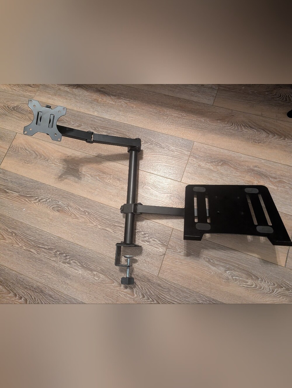 Adjustable Black Tablet/Monitor Arm with Laptop Tray - Black